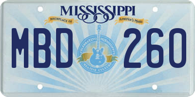 MS license plate MBD260
