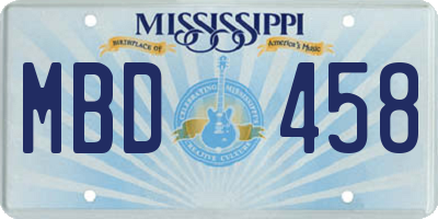 MS license plate MBD458