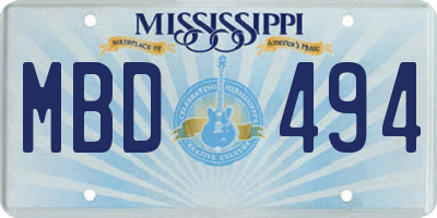MS license plate MBD494