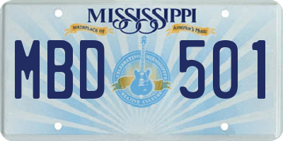 MS license plate MBD501