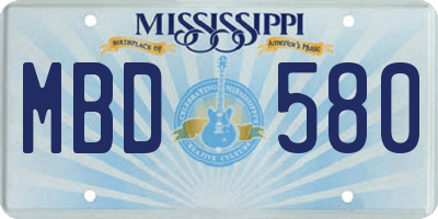 MS license plate MBD580