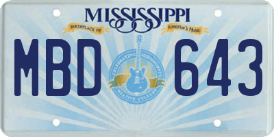 MS license plate MBD643