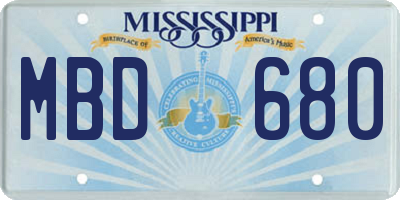 MS license plate MBD680