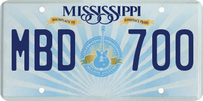 MS license plate MBD700