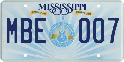 MS license plate MBE007