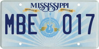 MS license plate MBE017