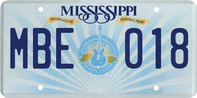 MS license plate MBE018