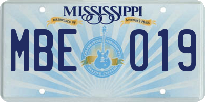 MS license plate MBE019