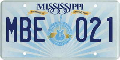 MS license plate MBE021