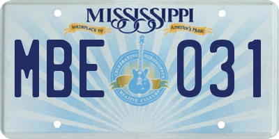 MS license plate MBE031