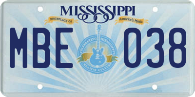 MS license plate MBE038