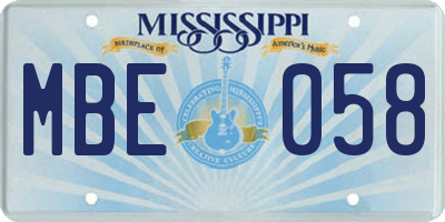 MS license plate MBE058