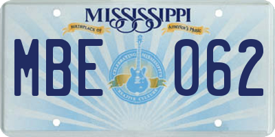 MS license plate MBE062