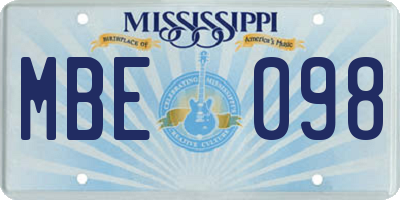 MS license plate MBE098