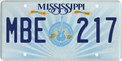 MS license plate MBE217