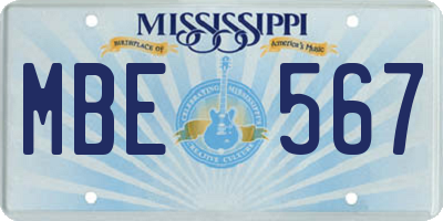 MS license plate MBE567