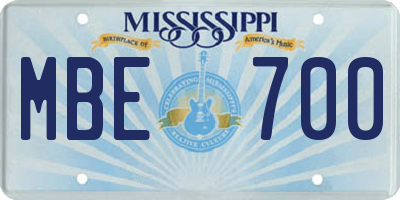 MS license plate MBE700