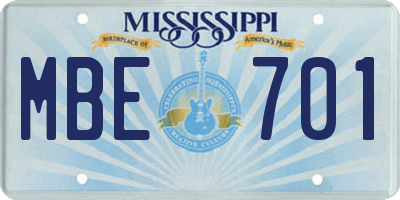MS license plate MBE701