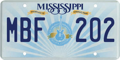 MS license plate MBF202