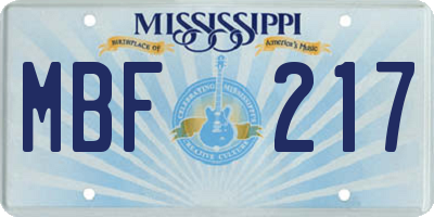 MS license plate MBF217