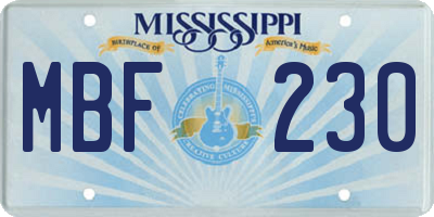 MS license plate MBF230