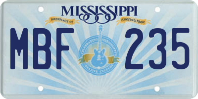 MS license plate MBF235