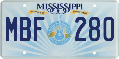 MS license plate MBF280