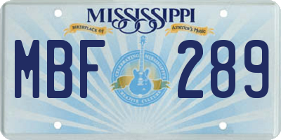 MS license plate MBF289
