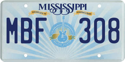 MS license plate MBF308