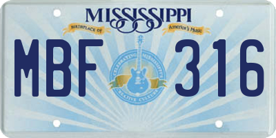 MS license plate MBF316