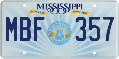 MS license plate MBF357