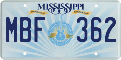MS license plate MBF362