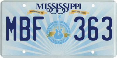 MS license plate MBF363