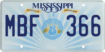 MS license plate MBF366