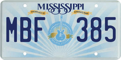 MS license plate MBF385