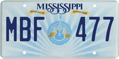 MS license plate MBF477