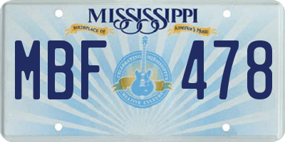 MS license plate MBF478