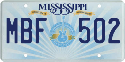 MS license plate MBF502