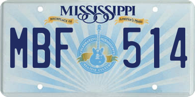 MS license plate MBF514