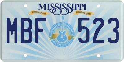 MS license plate MBF523