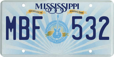 MS license plate MBF532