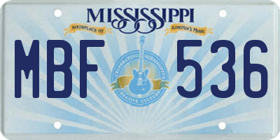 MS license plate MBF536