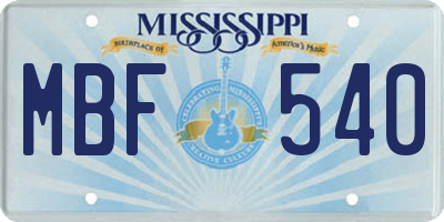 MS license plate MBF540