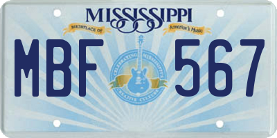 MS license plate MBF567
