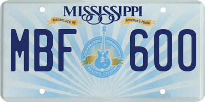 MS license plate MBF600