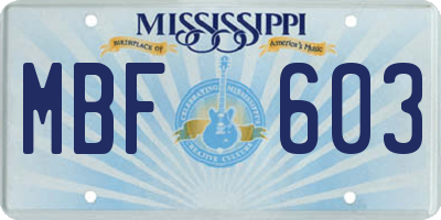 MS license plate MBF603
