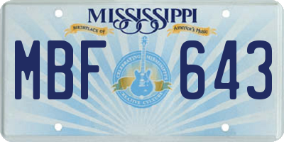 MS license plate MBF643