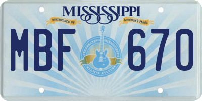 MS license plate MBF670