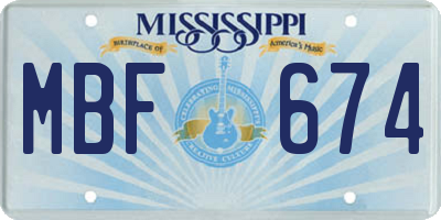 MS license plate MBF674