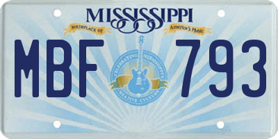 MS license plate MBF793